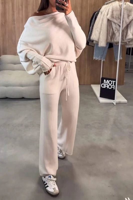 Drop Shoulder Bat Sleeve Crop Top Sweatpants Set