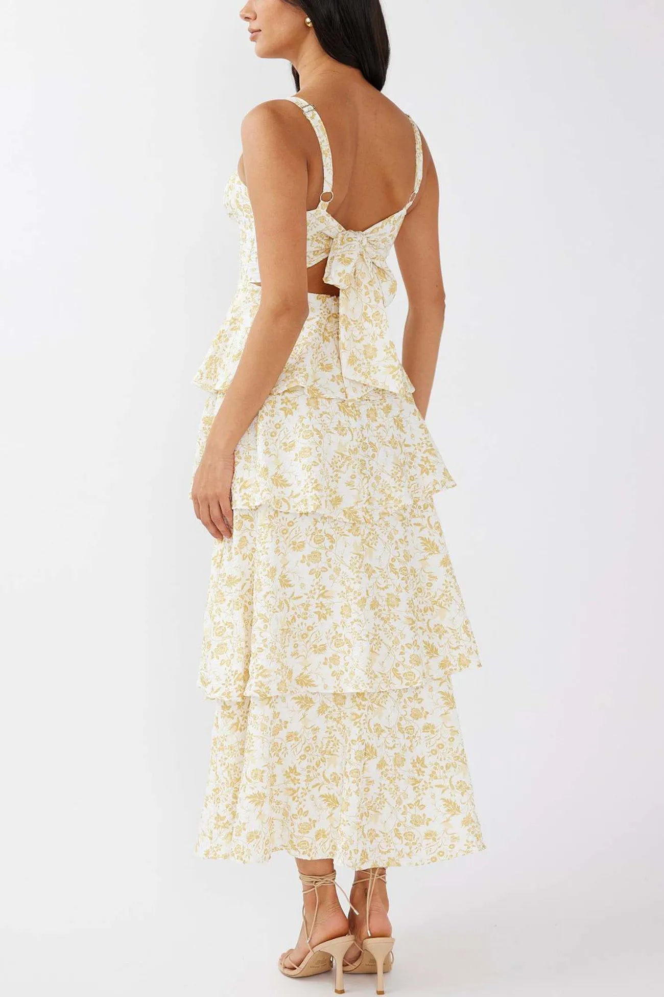 Floral Print Tie-up Tiered Midi Dress