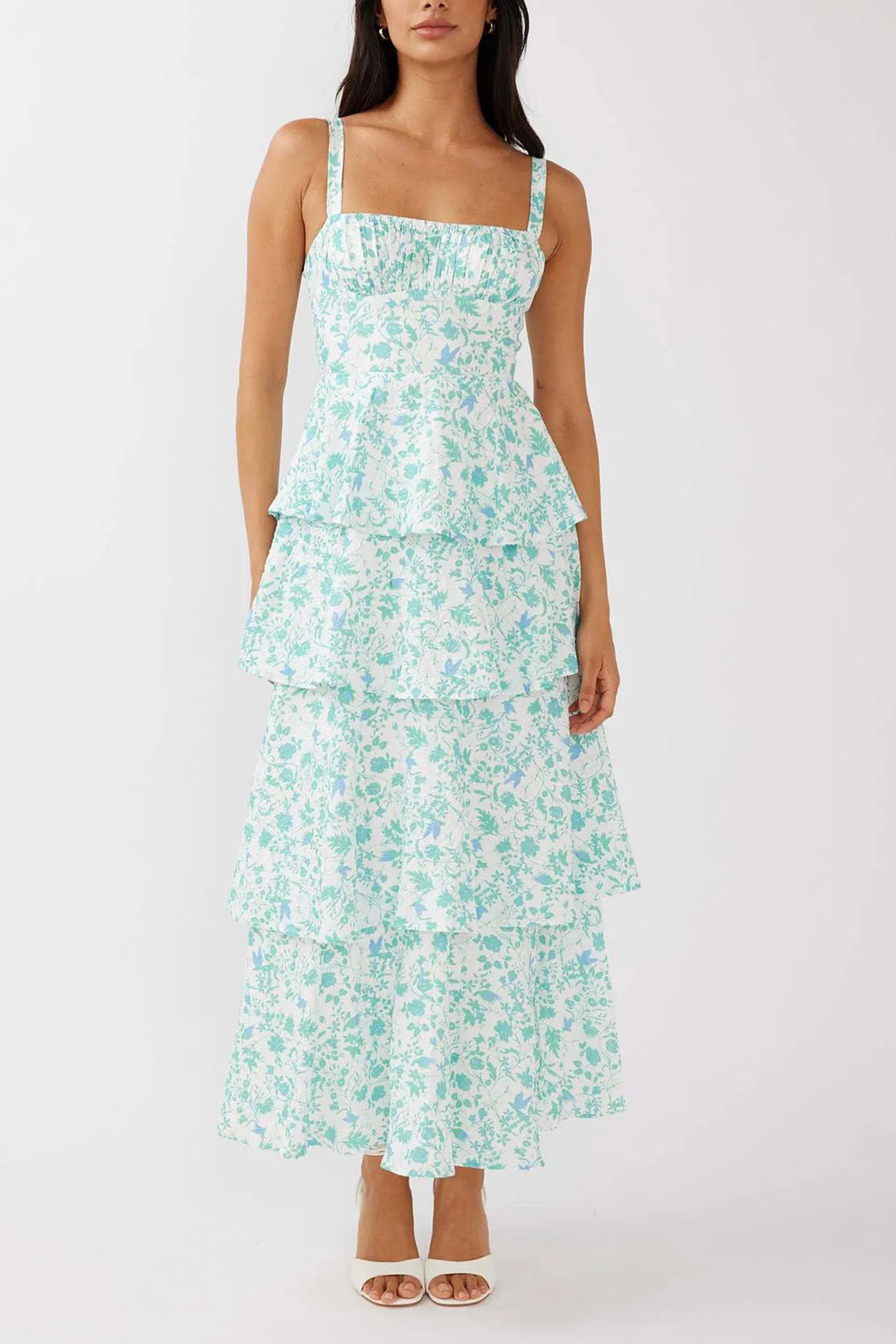 Floral Print Tie-up Tiered Midi Dress