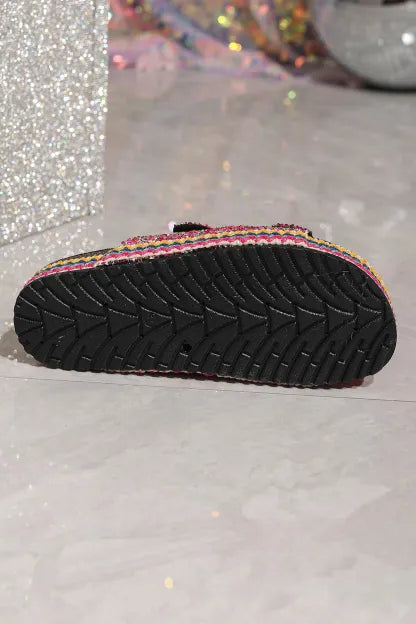 Rhinestone Double-buckle Thick Sandals