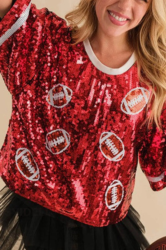 Sequined American Football Short Sleeve Top