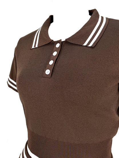 Striped Polo & Pleated Skirt Set