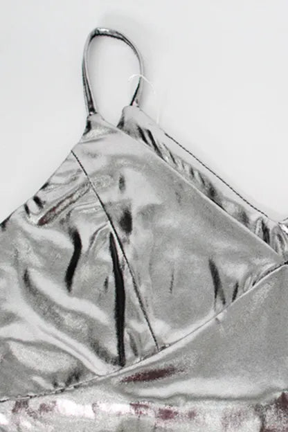 V Neck Shiny Fishtail Maxi Dress